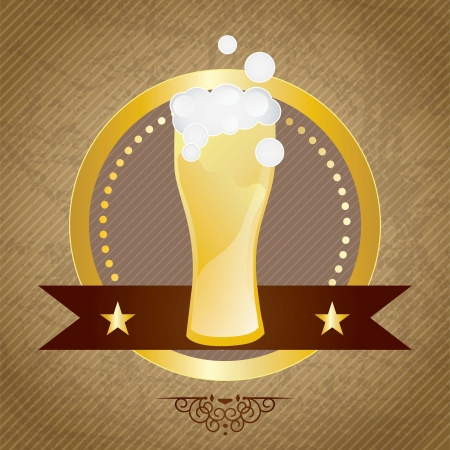 Glass of beer, with bubbles, on vintage backgroundのイラスト素材