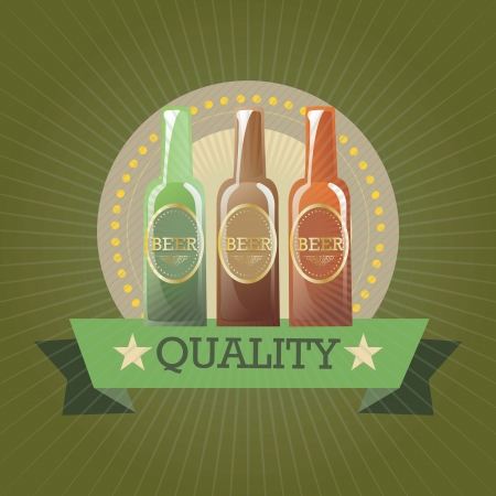 Bottles of Premium Quality Beer on vintage background. Vector illustrationのイラスト素材