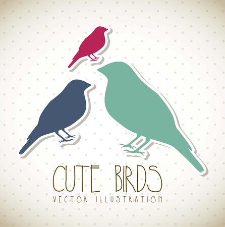 cute birds over beige background, vintage. vector illustrationのイラスト素材