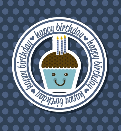 happy birthday card with cup cake. vector illustrationのイラスト素材