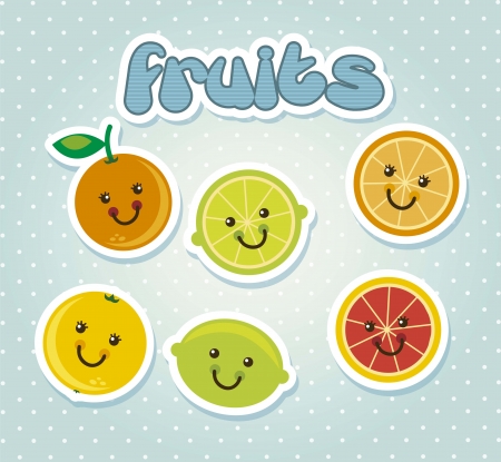 cute citrus icons cartoons with face. vector illustrationのイラスト素材