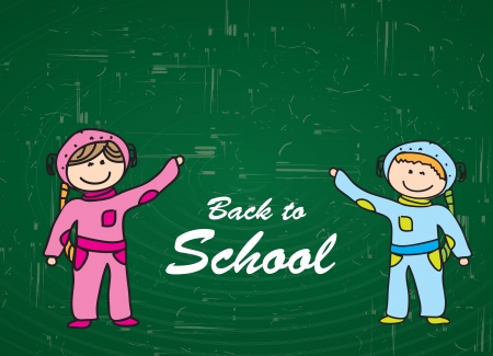 Children over blackboard background in signal of back to school のイラスト素材