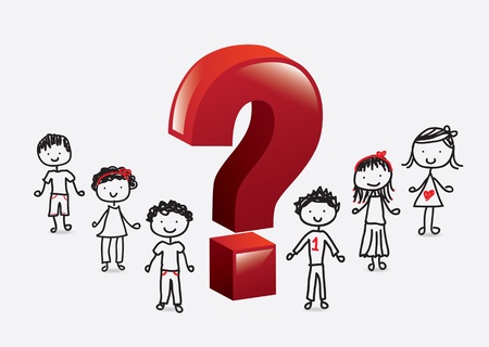 children with a big question mark over white backgroundのイラスト素材