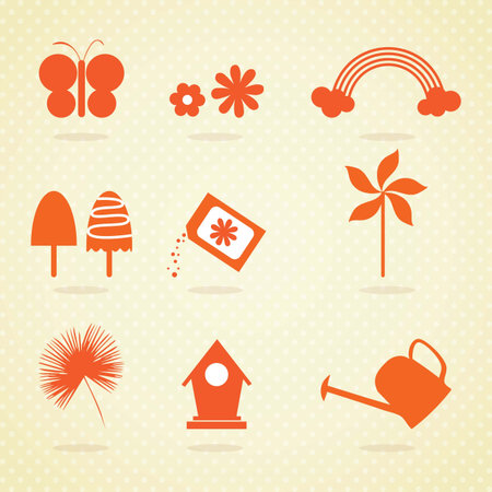 Spring Icons (orange set) On vintage backgroundのイラスト素材