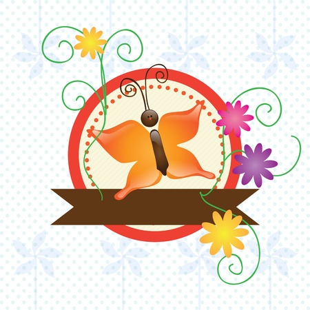 Spring Label with Orange butterfly. On white backgroundのイラスト素材