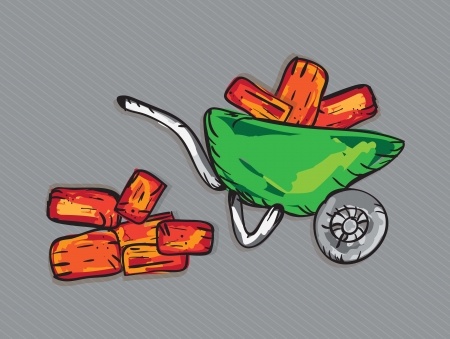 Wheelbarrow with bricks for construction. Vector illustrationのイラスト素材