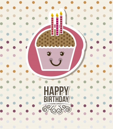 happy birthday card with cup cake. vector illustrationのイラスト素材