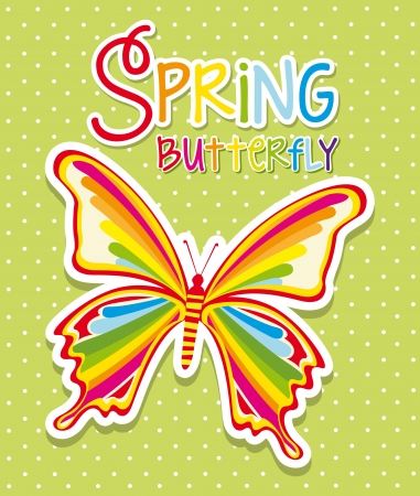 colorful butterfly over green background, spring. vectorのイラスト素材