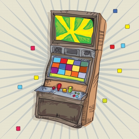 Illustrated  Arcade Game Machine. On vintage backgroundのイラスト素材
