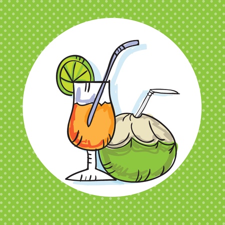 Summer, Sun Icons ( coconut and  cocktail). Vector Illustrationのイラスト素材