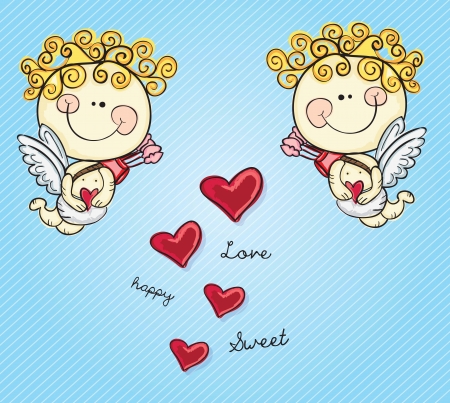 Angels of Cupid on blue background. Vector Illustrationのイラスト素材