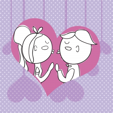 Beautiful couple on their wedding. On lilac backgroundのイラスト素材