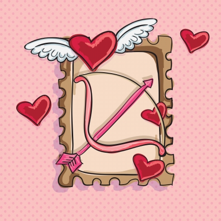 Bow and Arrow label, on pink background. Vector Illustrationのイラスト素材