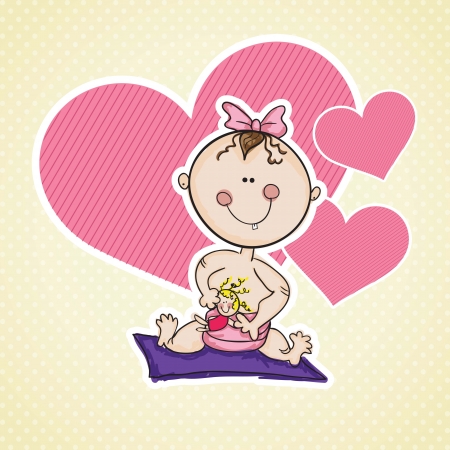 Family Icons, Beautiful baby girl, with doll. Vectorのイラスト素材