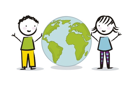 earth day illustration with children over white background. vectorのイラスト素材