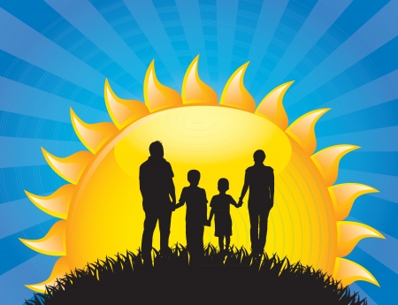 Silhouettes of family over summer background vector illustrationのイラスト素材