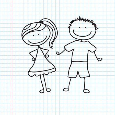 Children couple over paper background vector illustrationのイラスト素材