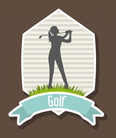 woman golfer over brow background, golf. illustrationのイラスト素材