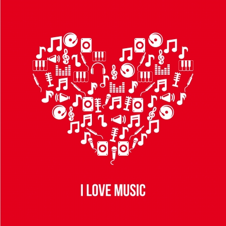 music icons over red background. vector illustrationのイラスト素材