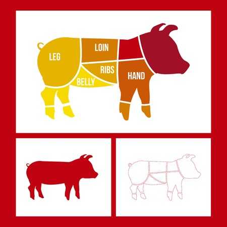 pork cuts over red background. vector illustrationのイラスト素材