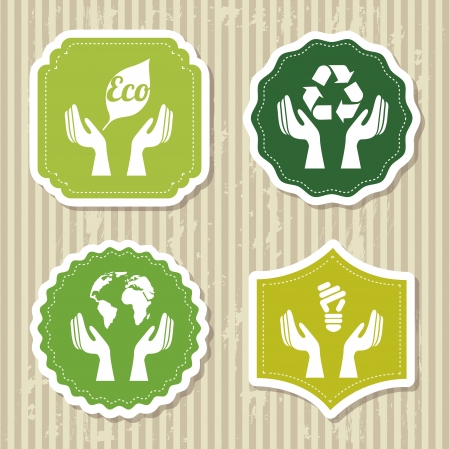 eco labels over brown background. vector illustrationのイラスト素材
