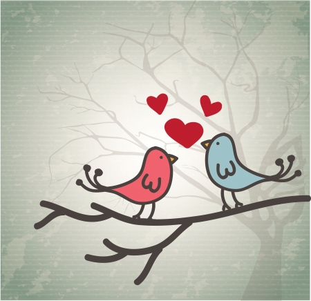 pair of love birds on a tree branch over shadow background illustrationのイラスト素材