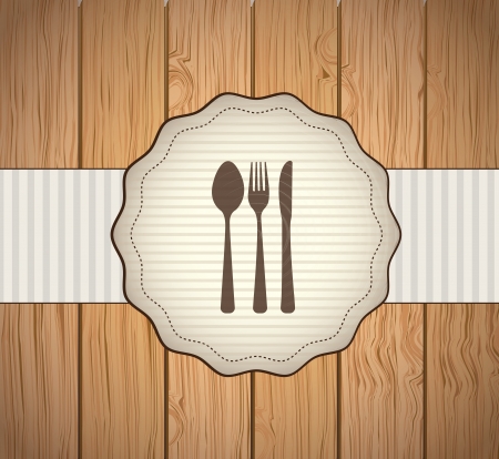 Cutlery icons over wooden background illustrationのイラスト素材