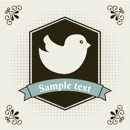 bird icon over label background illustrationのイラスト素材