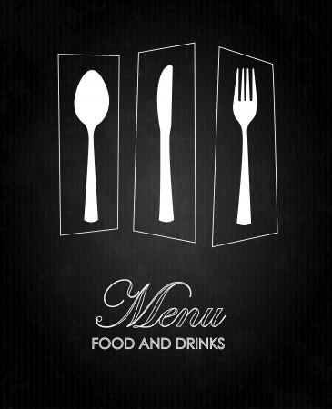 menu and cutlery silhouette over black background illustration のイラスト素材