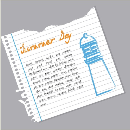 summer day over notebook paper background vector illustration のイラスト素材
