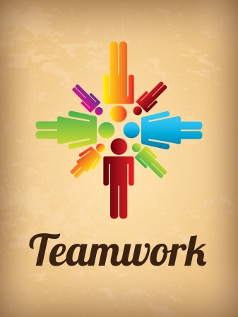 teamwork silhouette over vintage background vector illustrationのイラスト素材