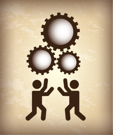 teamwork silhouette over vintage background vector illustration のイラスト素材