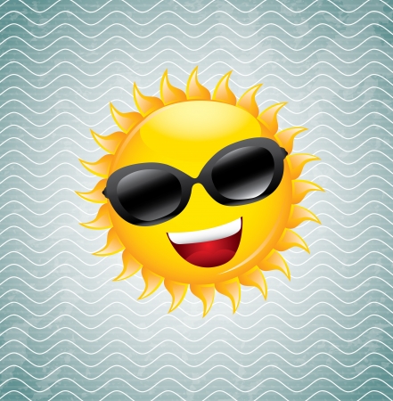 happy sun over waves background vector illustration のイラスト素材