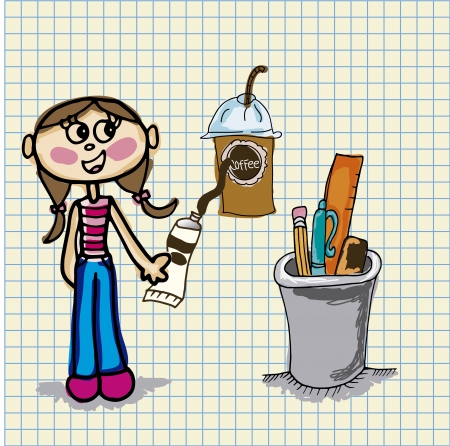 girl drawing a cup of coffee d vector illustrationのイラスト素材