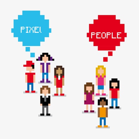 pixel people over white background vector illustration のイラスト素材