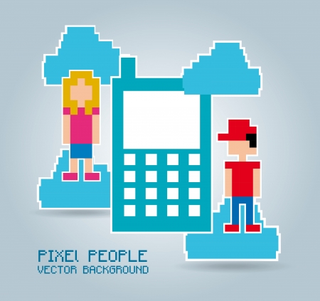 phone  pixel design over blue background のイラスト素材