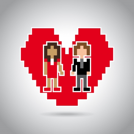 married pixel design over gray background  のイラスト素材