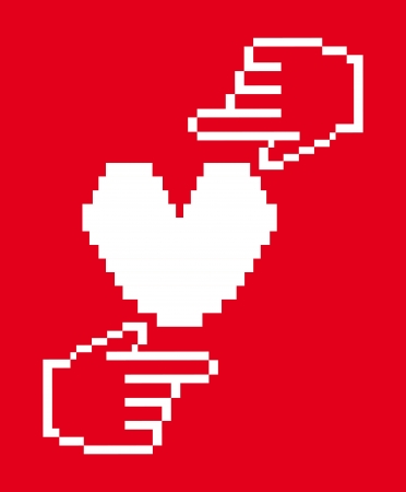 heart pixel design over red background のイラスト素材