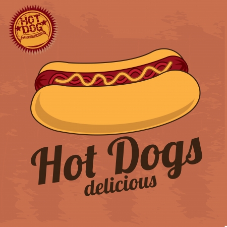Fast food label with a big hot dog over vintage backgroundのイラスト素材