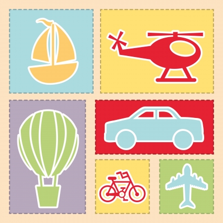 transports icons over pink background のイラスト素材