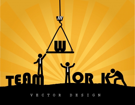team work over orange background のイラスト素材
