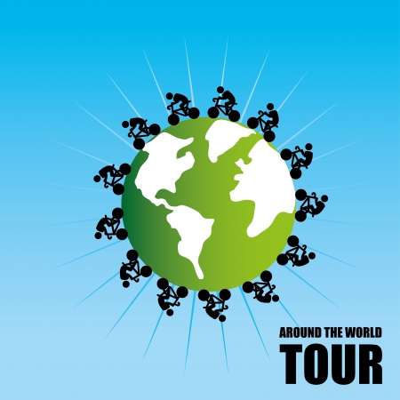 tour around the world over blue background のイラスト素材