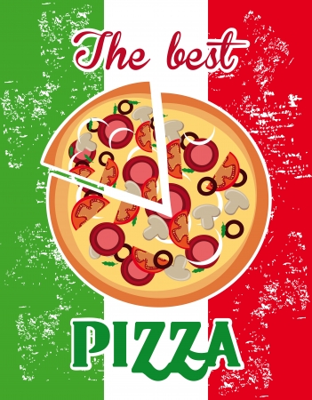 pizza label over italian flag backgroundのイラスト素材