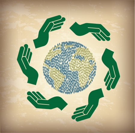green people over lvintage background vector illustrationのイラスト素材