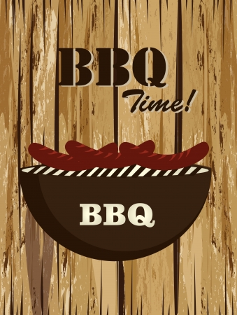 bbq time over wooden background vector illustration のイラスト素材