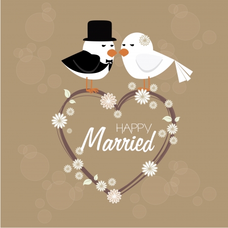 happy married over vintage background vector illustration のイラスト素材