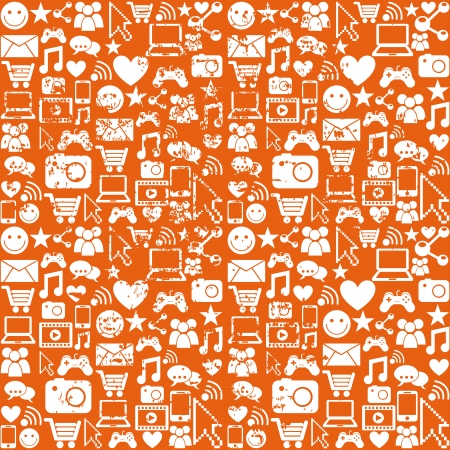 communication icons over orange background のイラスト素材