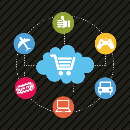 ecommerce design over black background のイラスト素材
