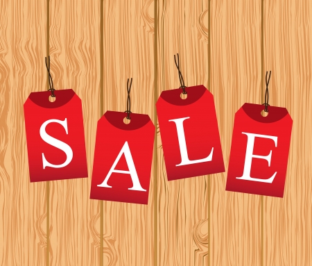 red sale tags over wooden background. vector illustrationのイラスト素材