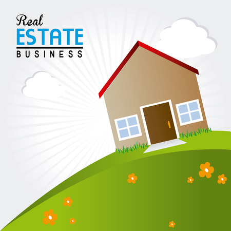 real state design over landscape background vector illustration のイラスト素材